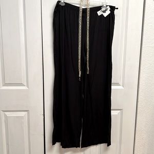 Jaclyn Smith Black Gold Chain Belt Textured Lounge Casual Pants Size XL NWT
